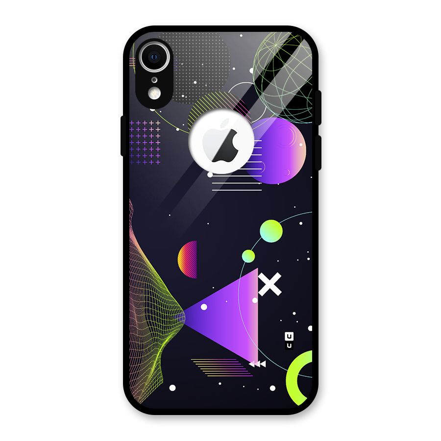 Geometrical Wireframe Glass Back Case for iPhone XR Logo Cut