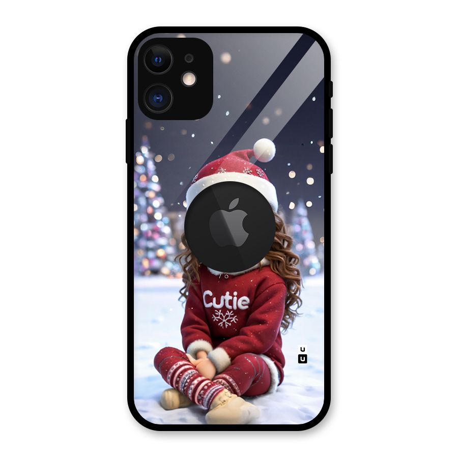 Girl In Snow Glass Back Case for iPhone 11 Logo Cut