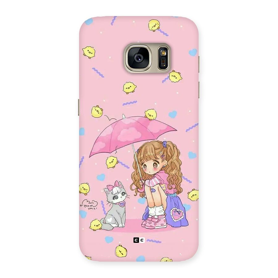 Girl With Cat Back Case for Galaxy S7