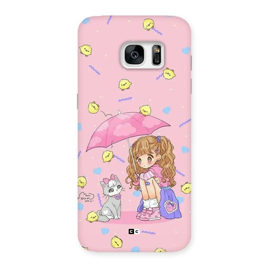 Girl With Cat Back Case for Galaxy S7 Edge