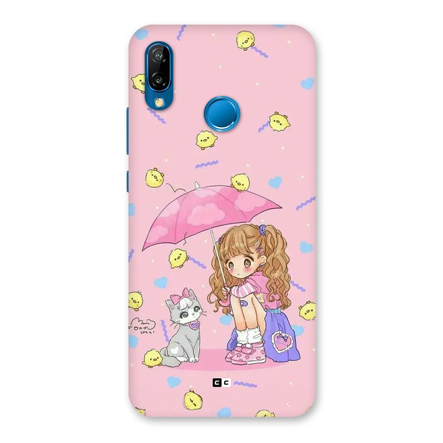 Girl With Cat Back Case for Huawei P20 Lite