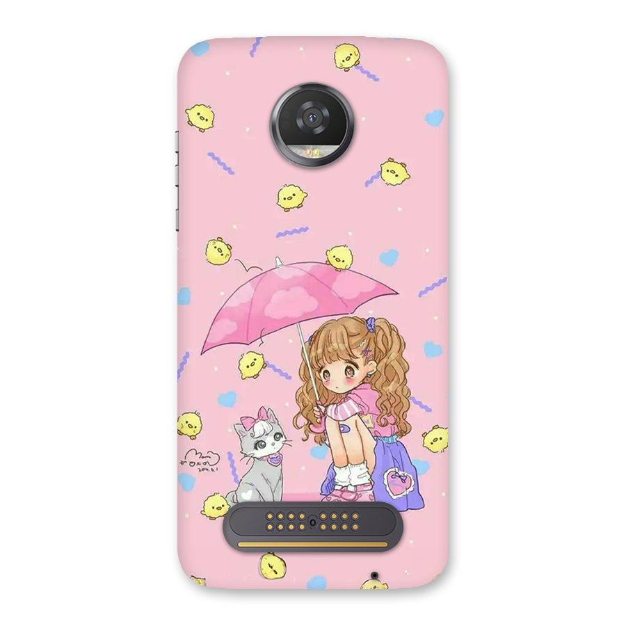 Girl With Cat Back Case for Moto Z2 Play