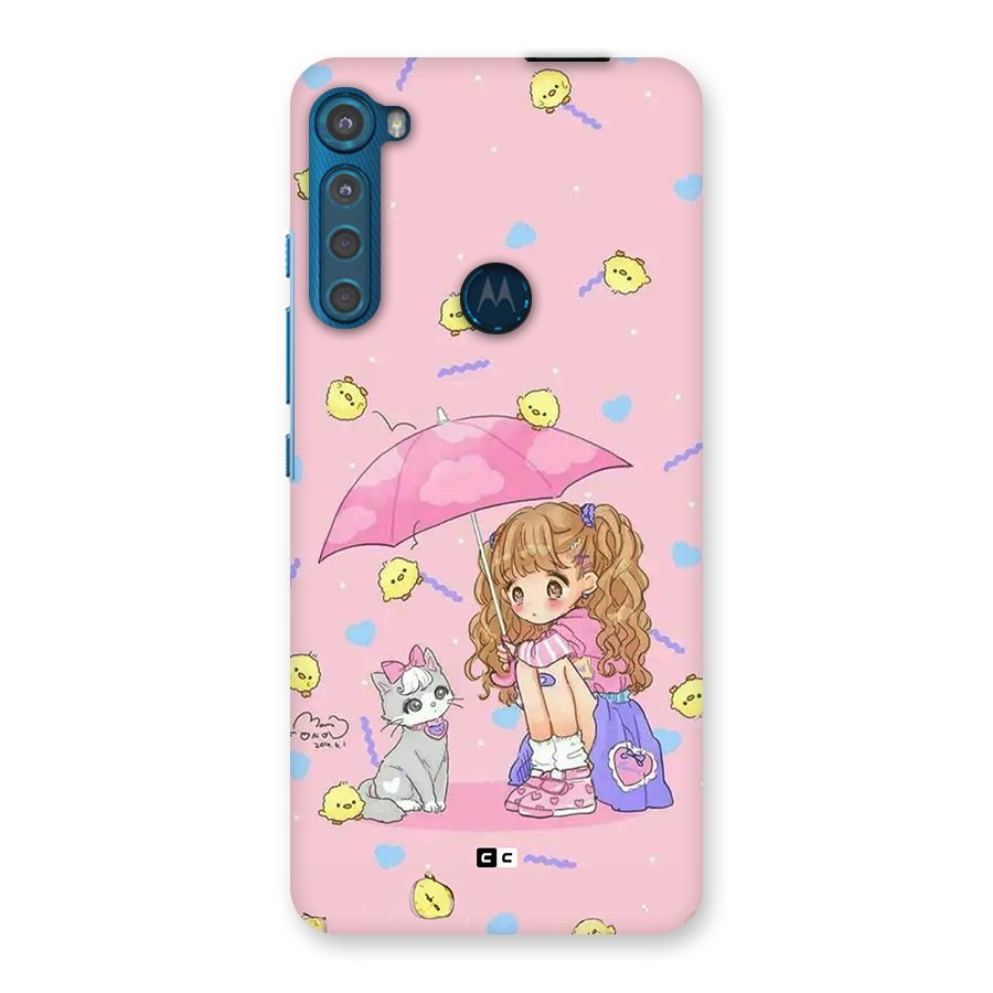 Girl With Cat Back Case for Motorola One Fusion Plus
