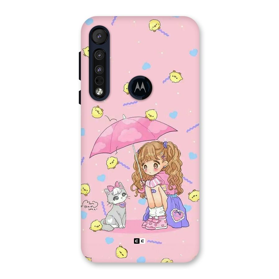 Girl With Cat Back Case for Motorola One Macro