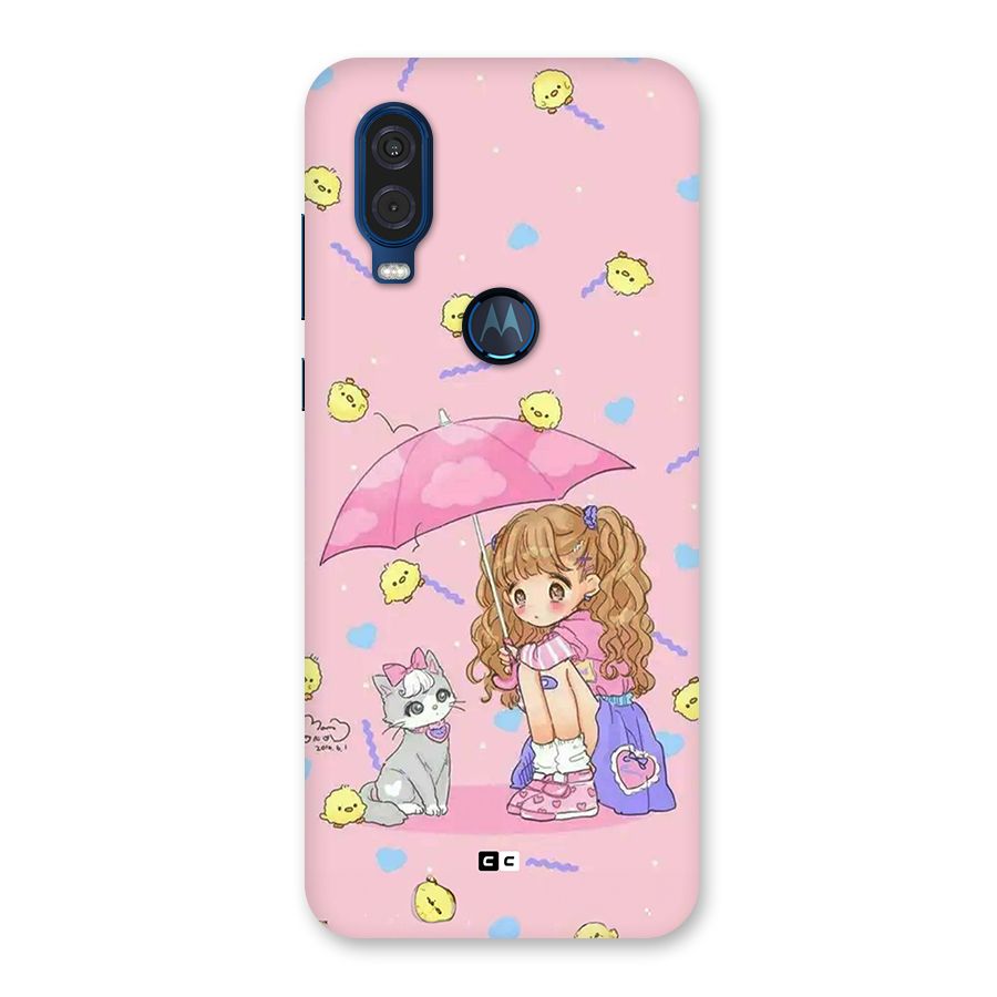 Girl With Cat Back Case for Motorola One Vision