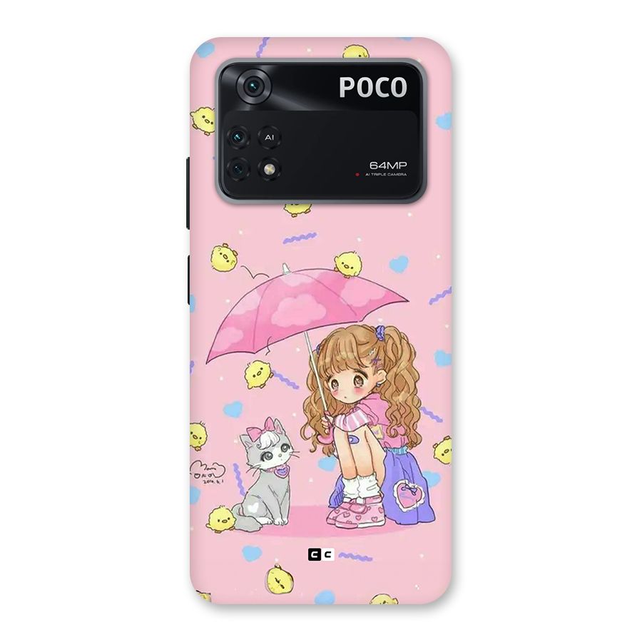 Girl With Cat Back Case for Poco M4 Pro 4G