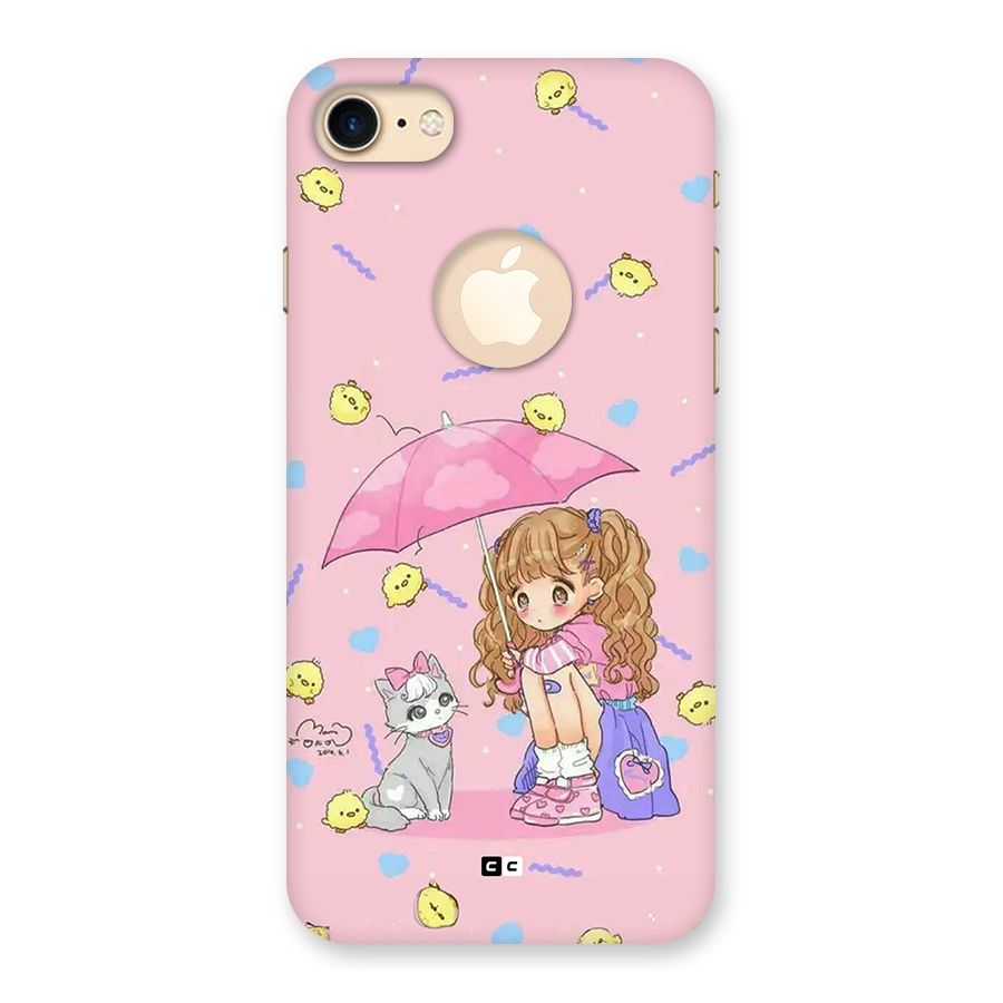 Girl With Cat Back Case for iPhone 7 Logo Cut