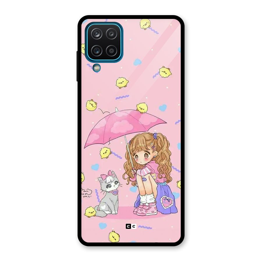 Girl With Cat Glass Back Case for Galaxy A12
