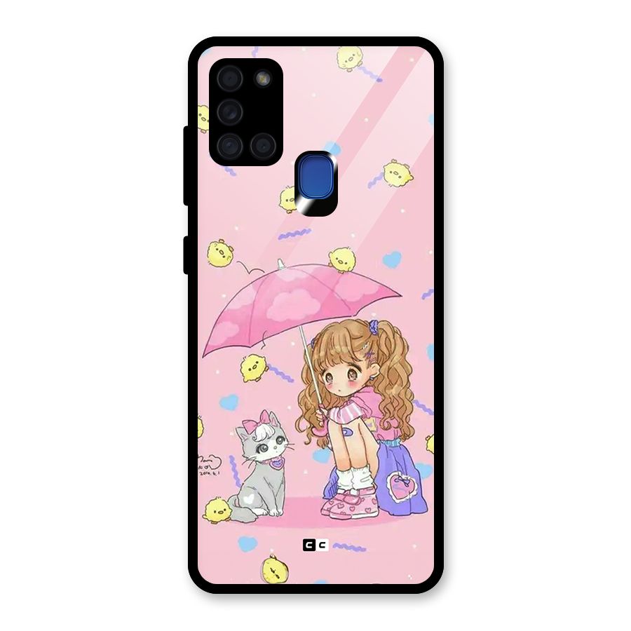 Girl With Cat Glass Back Case for Galaxy A21s