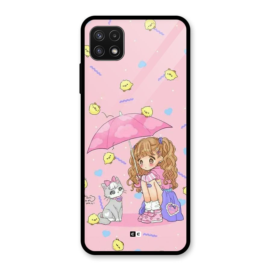 Girl With Cat Glass Back Case for Galaxy A22 5G