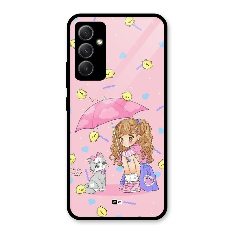 Girl With Cat Glass Back Case for Galaxy A34