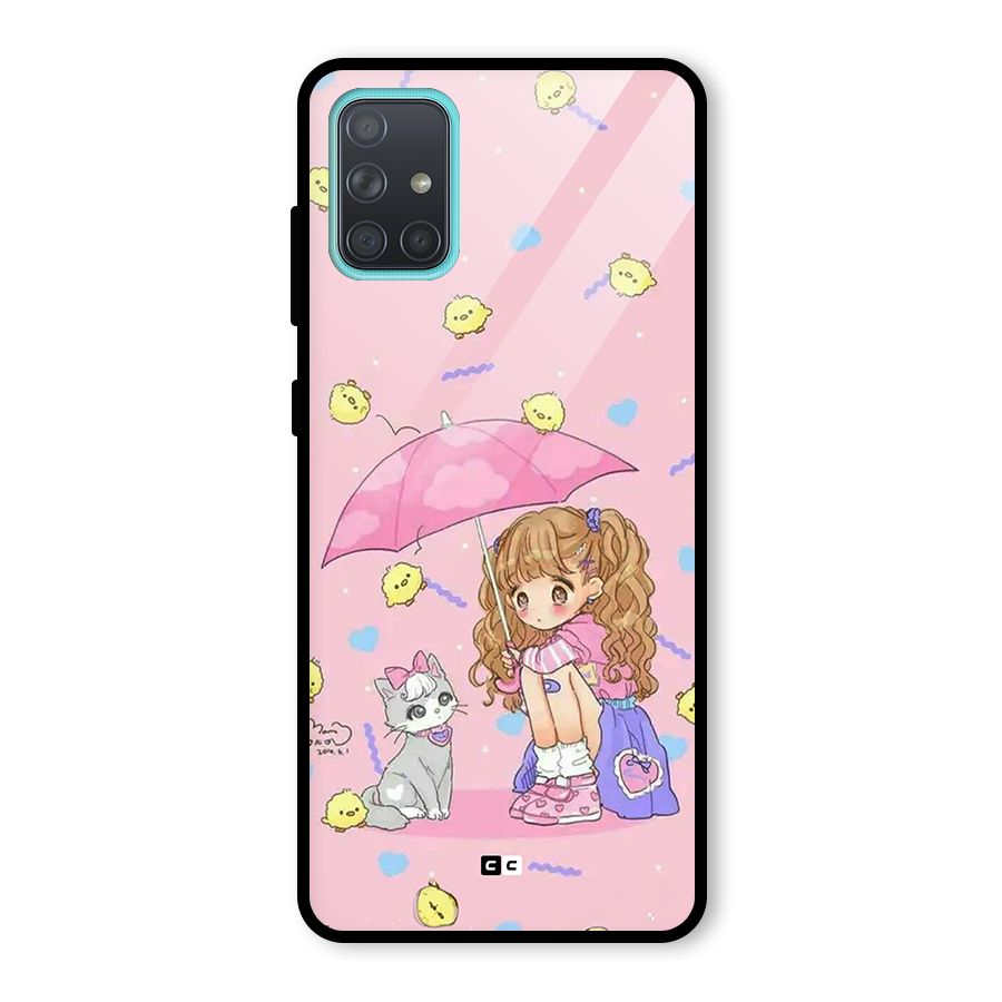 Girl With Cat Glass Back Case for Galaxy A71