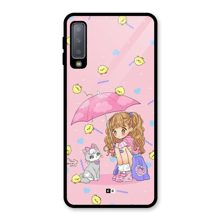 Girl With Cat Glass Back Case for Galaxy A7 (2018)