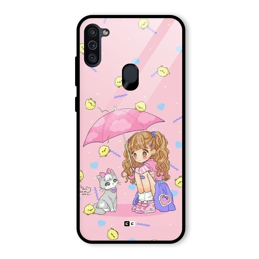 Girl With Cat Glass Back Case for Galaxy M11