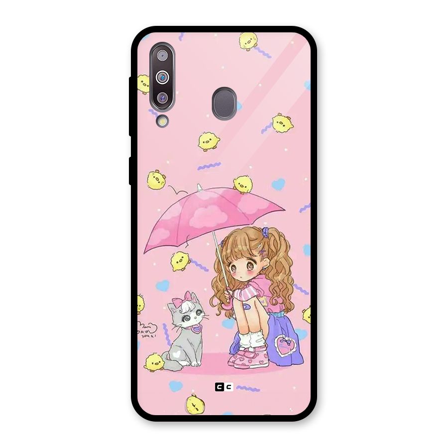 Girl With Cat Glass Back Case for Galaxy M30