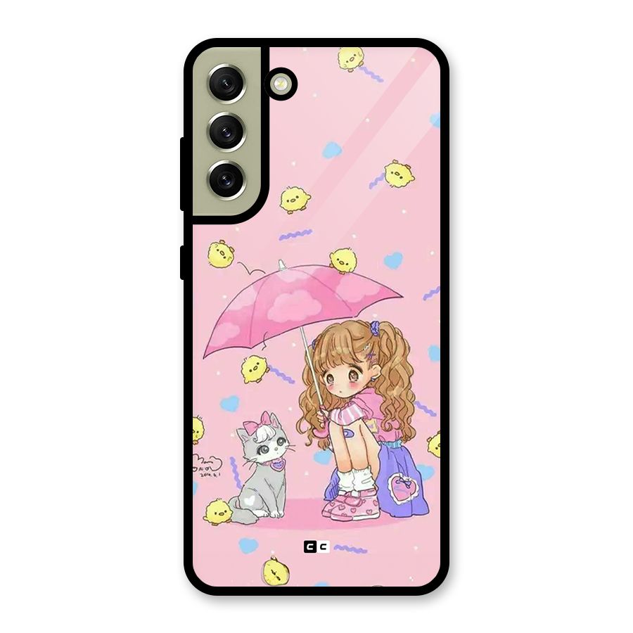 Girl With Cat Glass Back Case for Galaxy S21 FE 5G