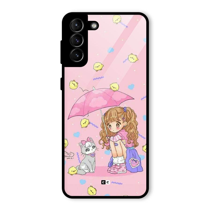 Girl With Cat Glass Back Case for Galaxy S21 Plus