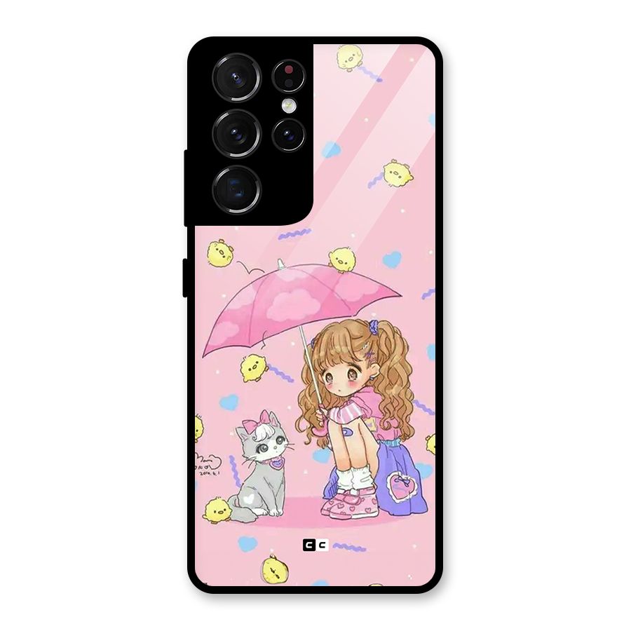 Girl With Cat Glass Back Case for Galaxy S21 Ultra 5G