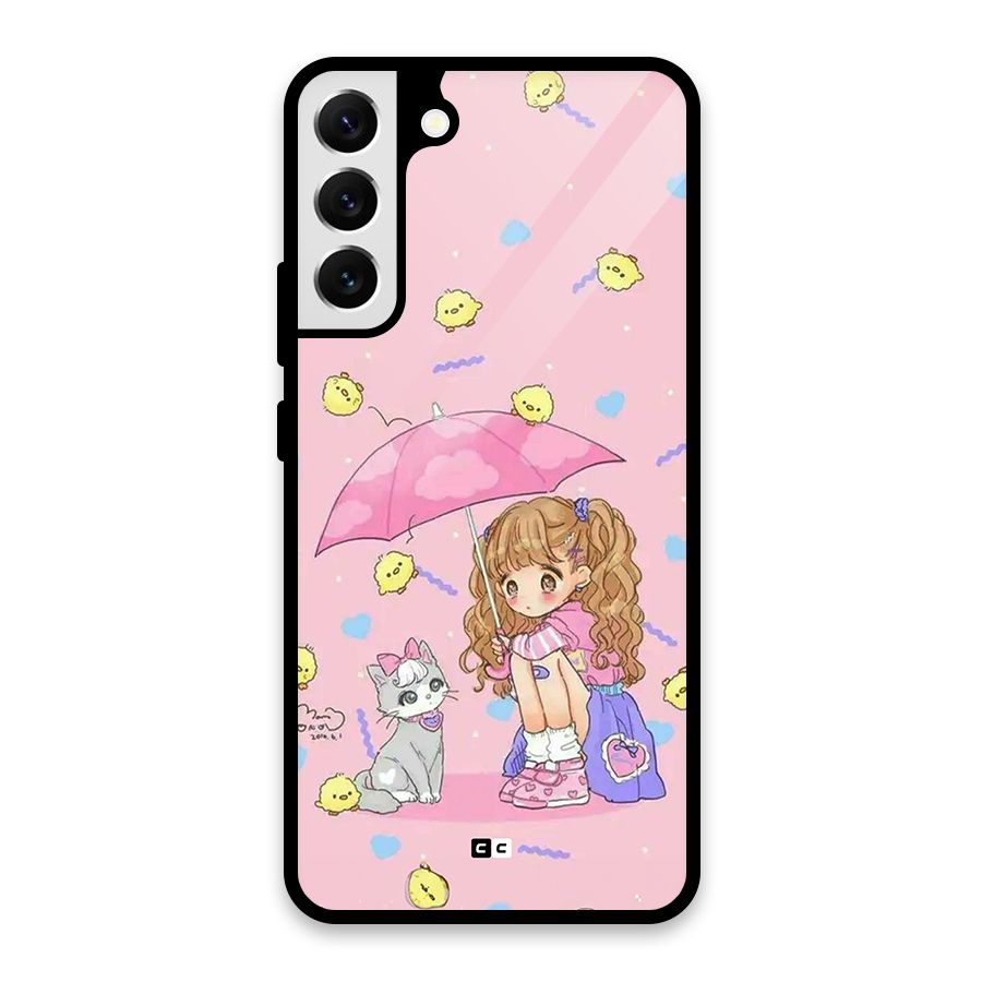Girl With Cat Glass Back Case for Galaxy S22 Plus 5G