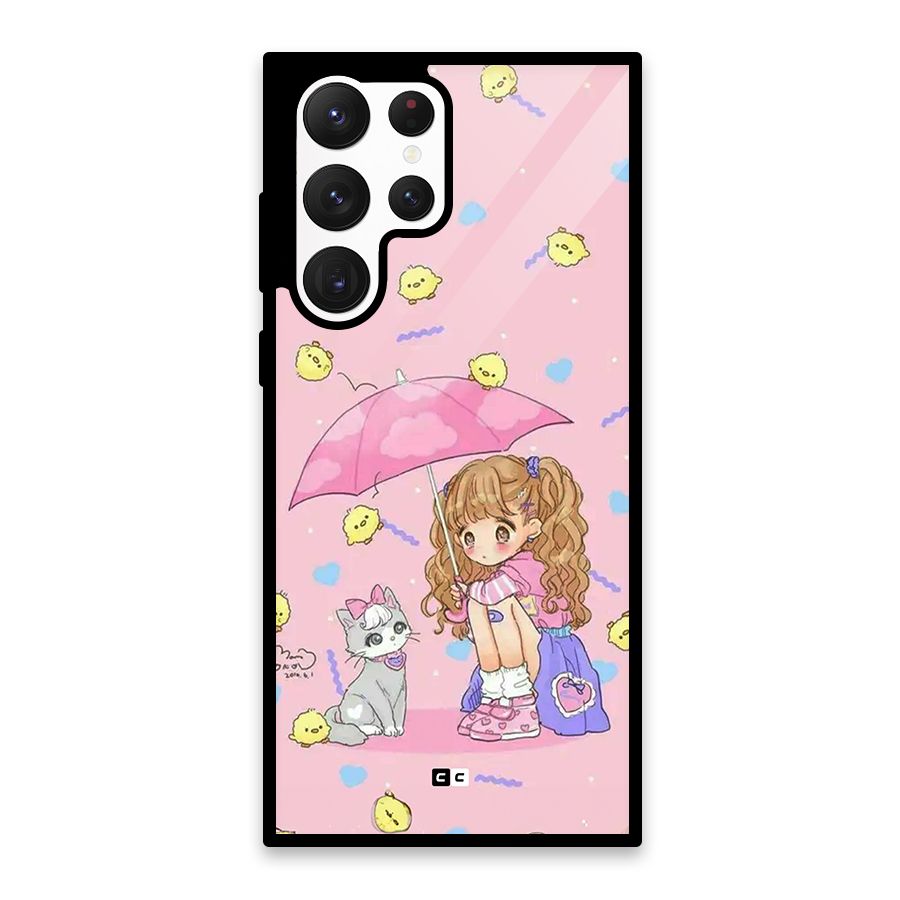 Girl With Cat Glass Back Case for Galaxy S22 Ultra 5G