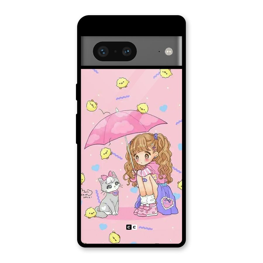 Girl With Cat Glass Back Case for Google Pixel 7