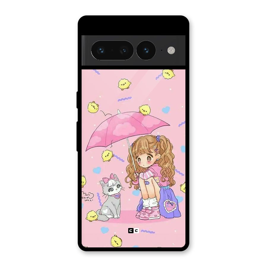 Girl With Cat Glass Back Case for Google Pixel 7 Pro