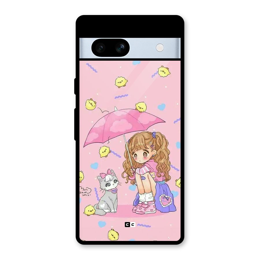 Girl With Cat Glass Back Case for Google Pixel 7a