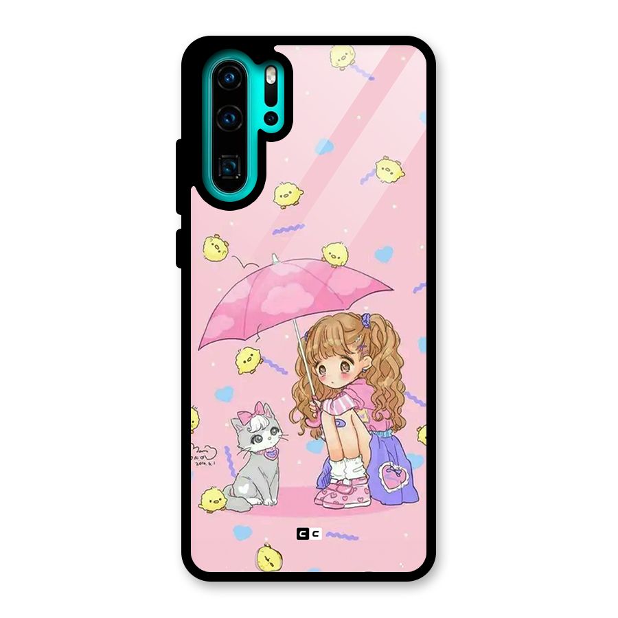 Girl With Cat Glass Back Case for Huawei P30 Pro