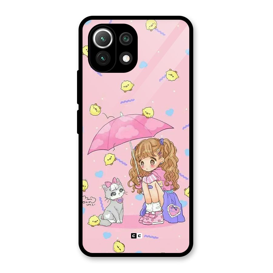 Girl With Cat Glass Back Case for Mi 11 Lite
