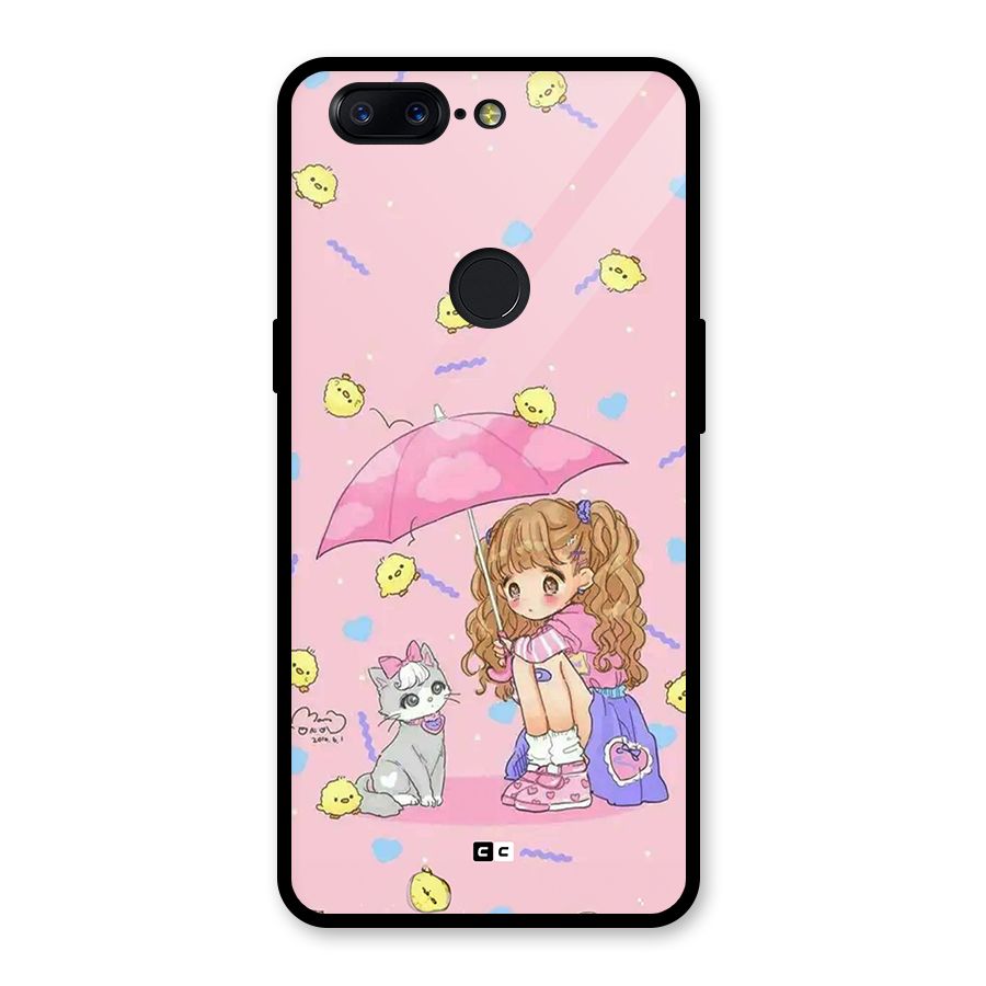 Girl With Cat Glass Back Case for OnePlus 5T