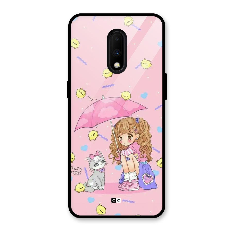 Girl With Cat Glass Back Case for OnePlus 7