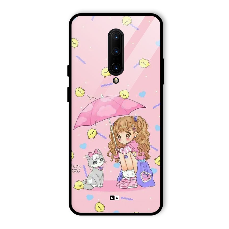Girl With Cat Glass Back Case for OnePlus 7 Pro