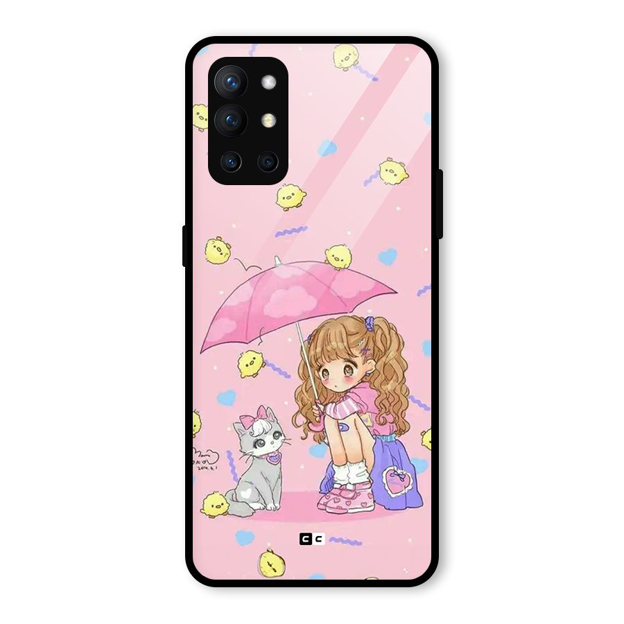 Girl With Cat Glass Back Case for OnePlus 9R