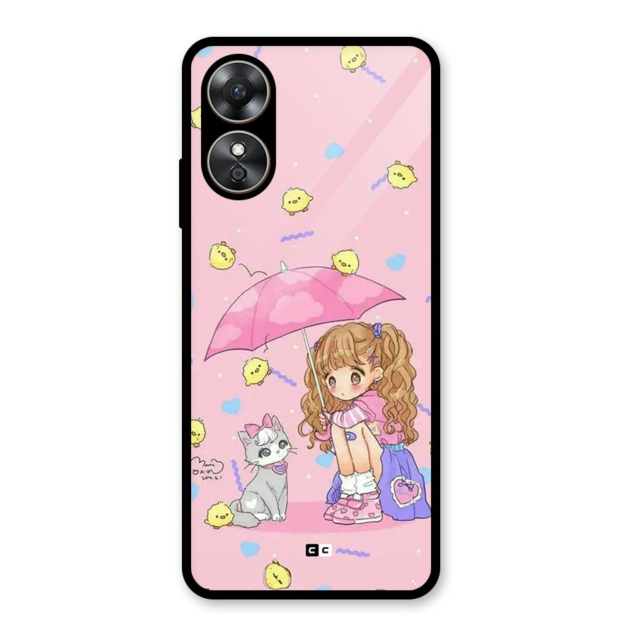 Girl With Cat Glass Back Case for Oppo A17