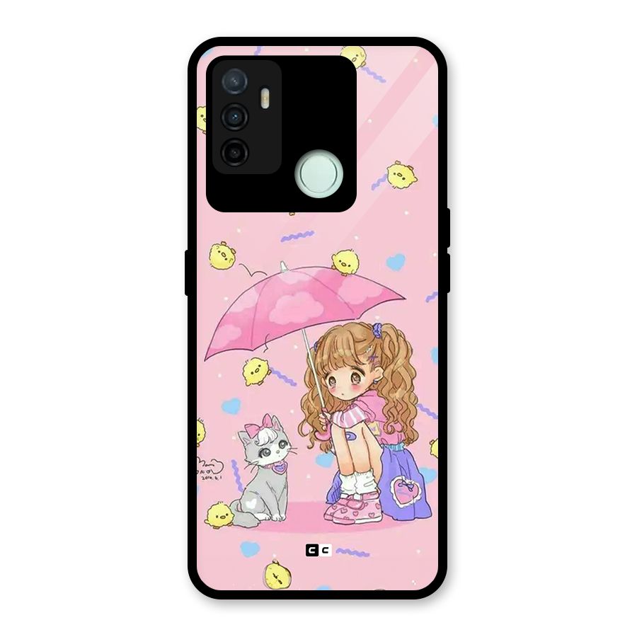 Girl With Cat Glass Back Case for Oppo A53