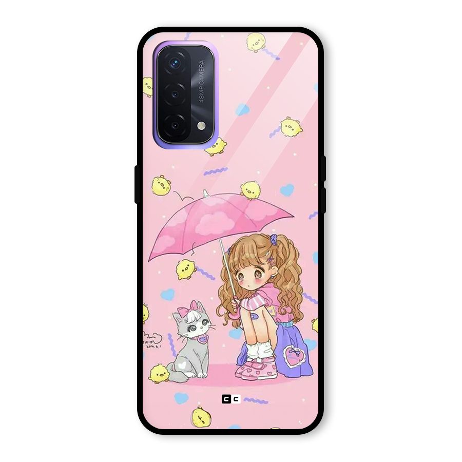 Girl With Cat Glass Back Case for Oppo A74 5G