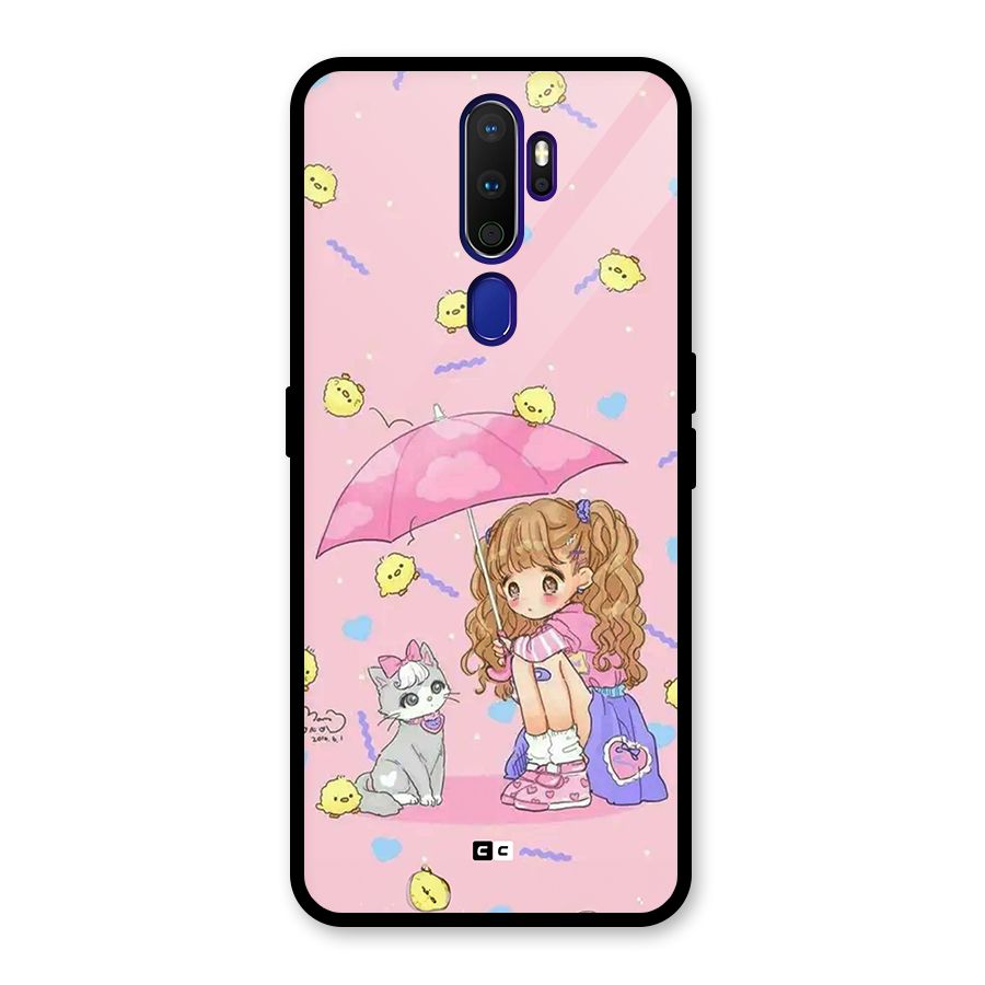 Girl With Cat Glass Back Case for Oppo A9 (2020)