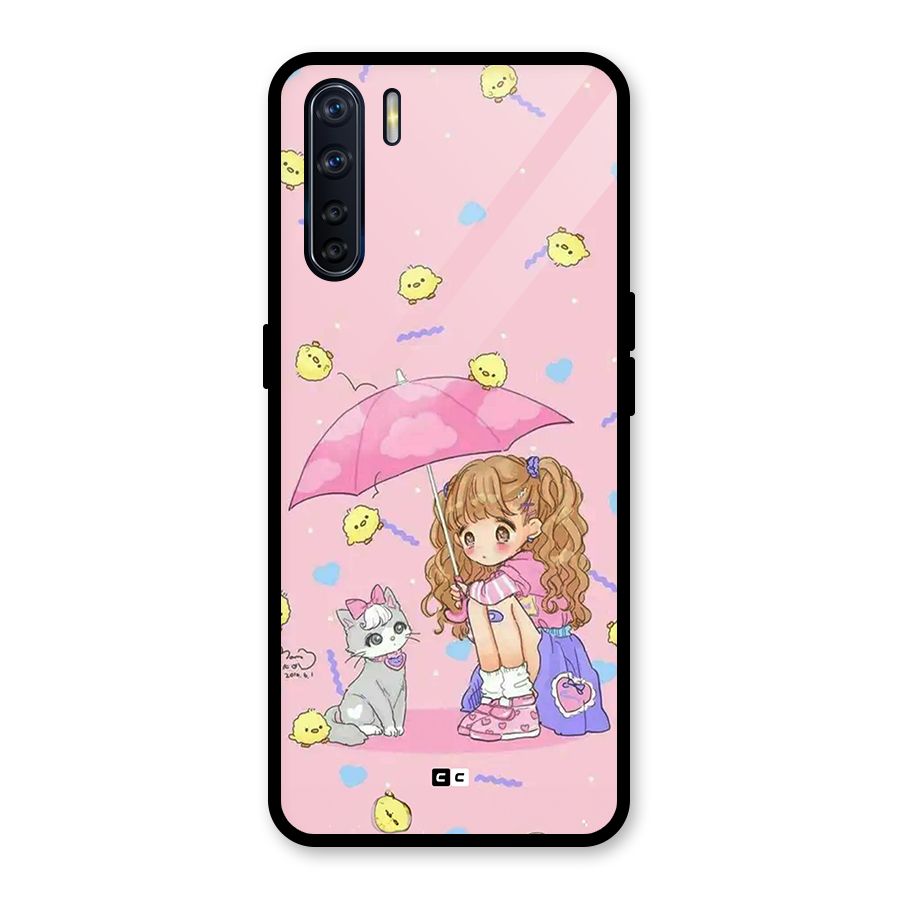Girl With Cat Glass Back Case for Oppo F15
