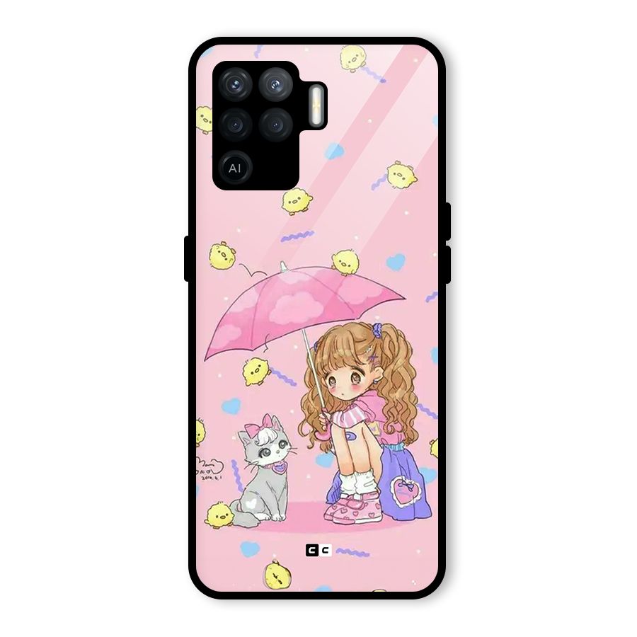 Girl With Cat Glass Back Case for Oppo F19 Pro