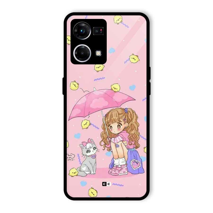 Girl With Cat Glass Back Case for Oppo F21s Pro 4G