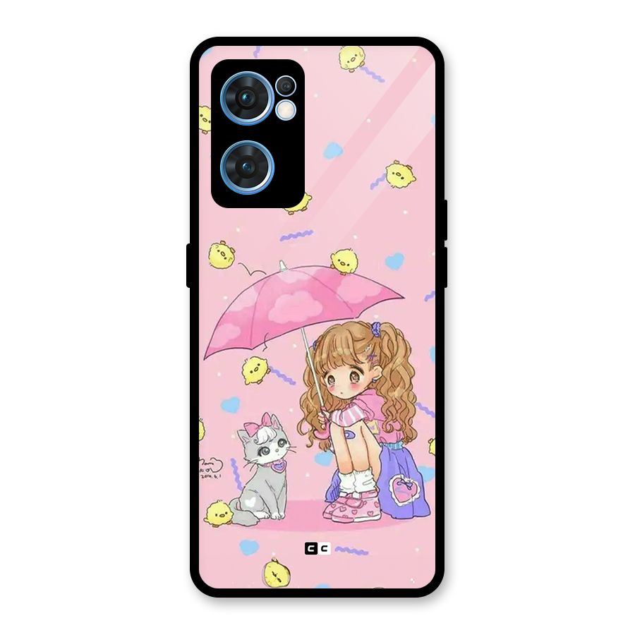Girl With Cat Glass Back Case for Oppo Reno7 5G