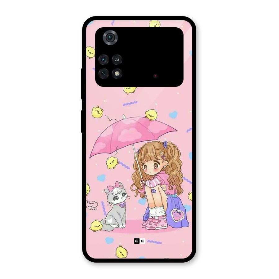 Girl With Cat Glass Back Case for Poco M4 Pro 4G