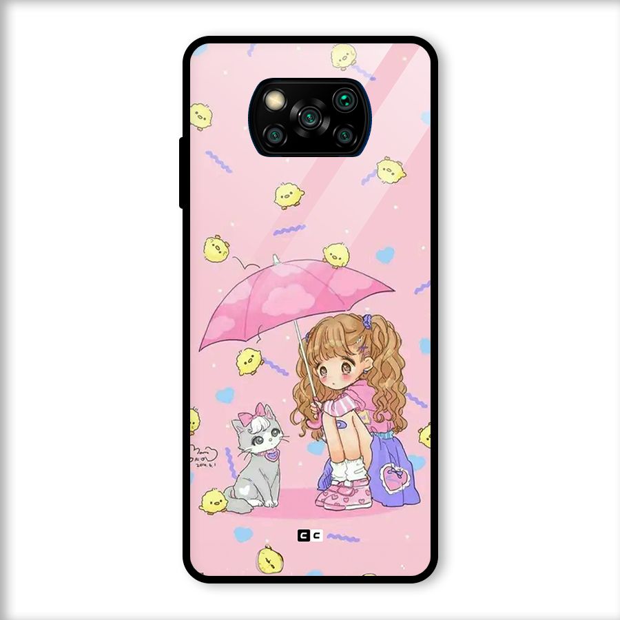 Girl With Cat Glass Back Case for Poco X3