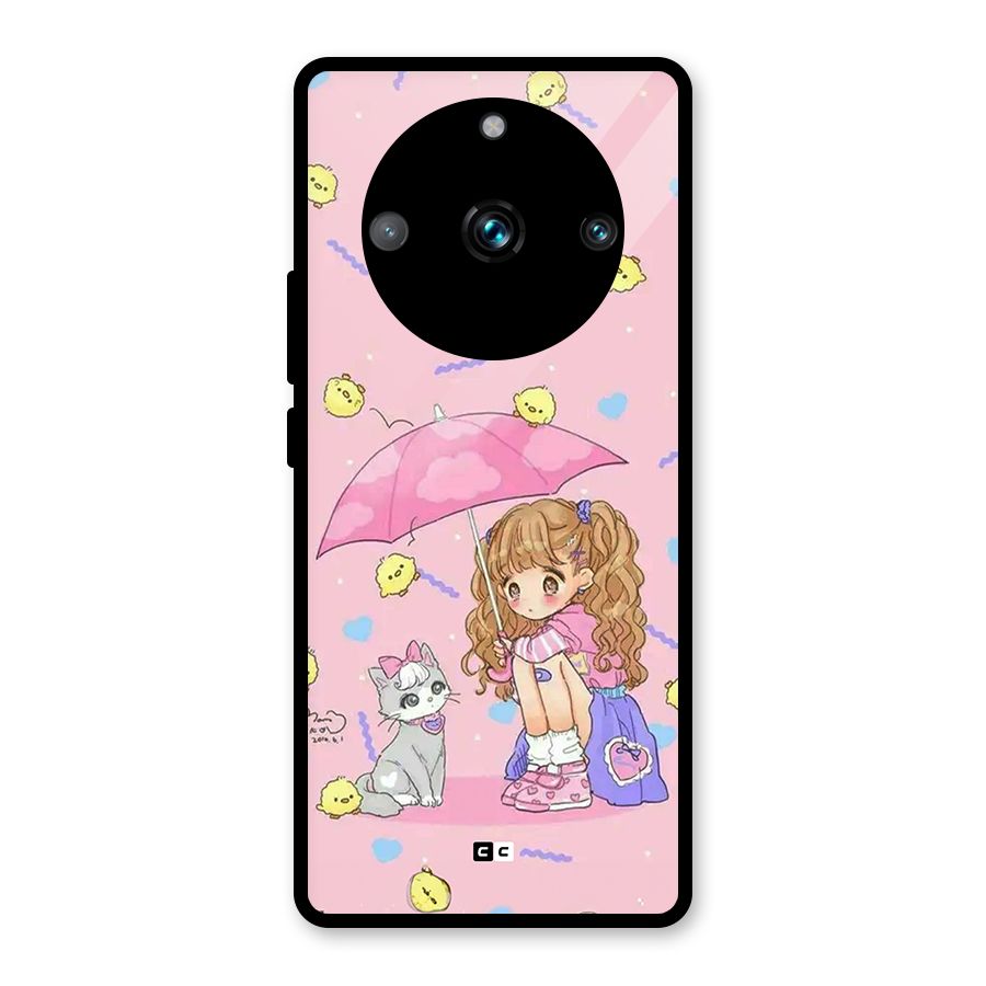 Girl With Cat Glass Back Case for Realme 11 Pro Plus