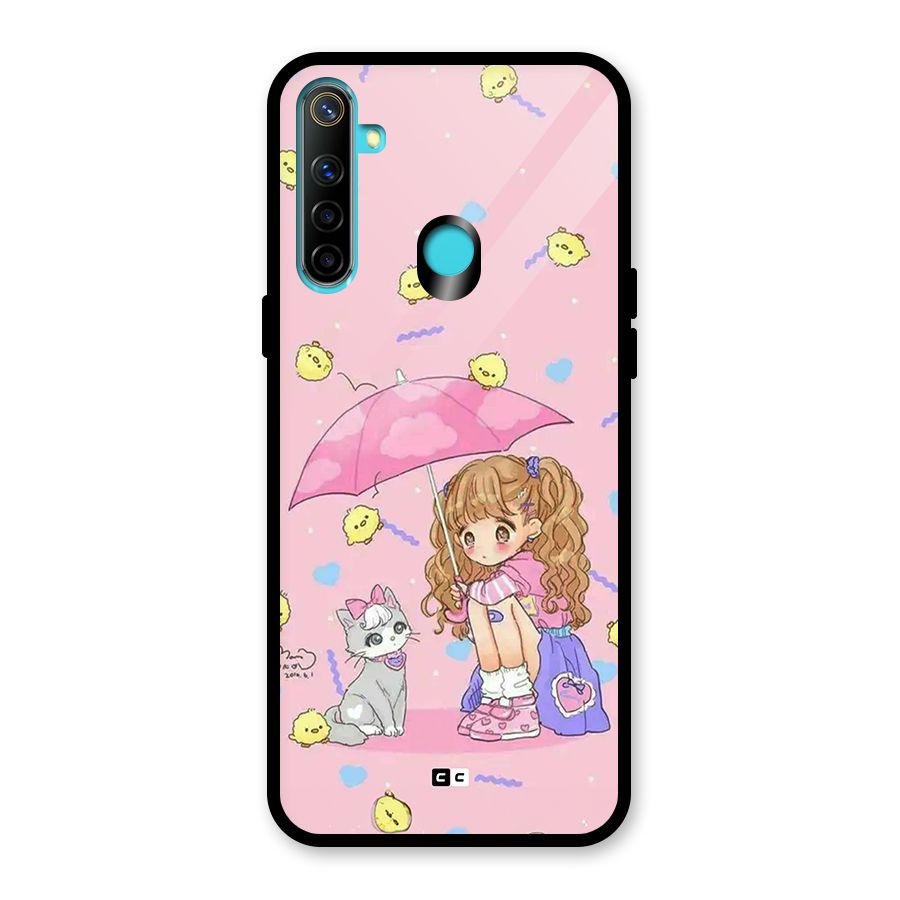 Girl With Cat Glass Back Case for Realme 5i