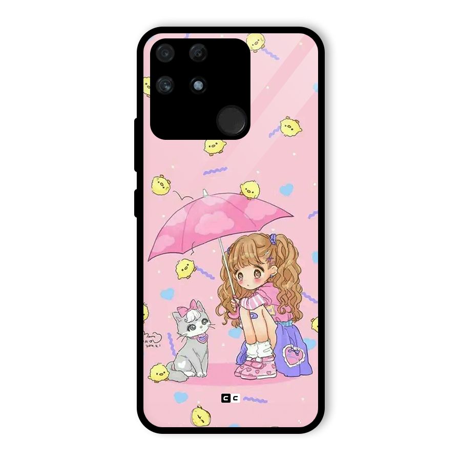 Girl With Cat Glass Back Case for Realme Narzo 50A