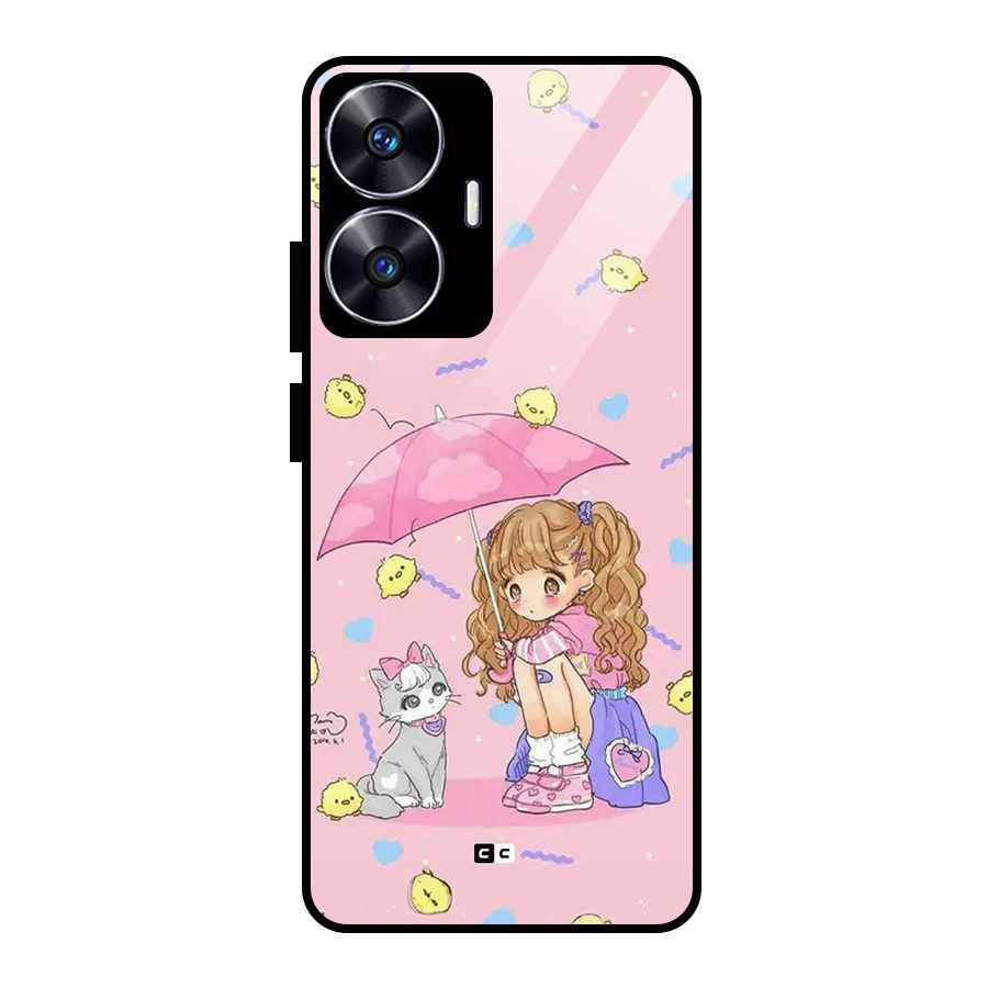 Girl With Cat Glass Back Case for Realme Narzo N55