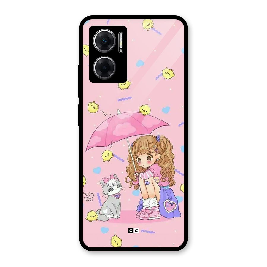 Girl With Cat Glass Back Case for Redmi 11 Prime 5G