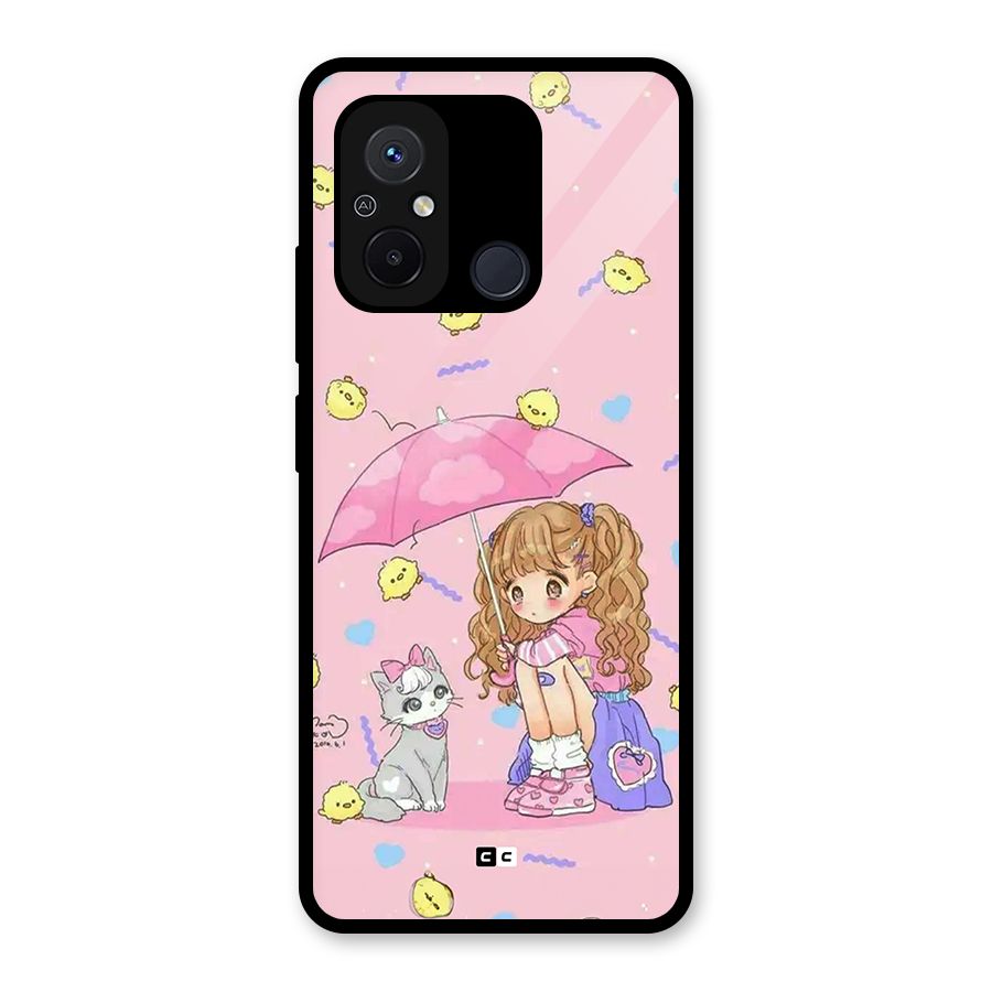 Girl With Cat Glass Back Case for Redmi 12C