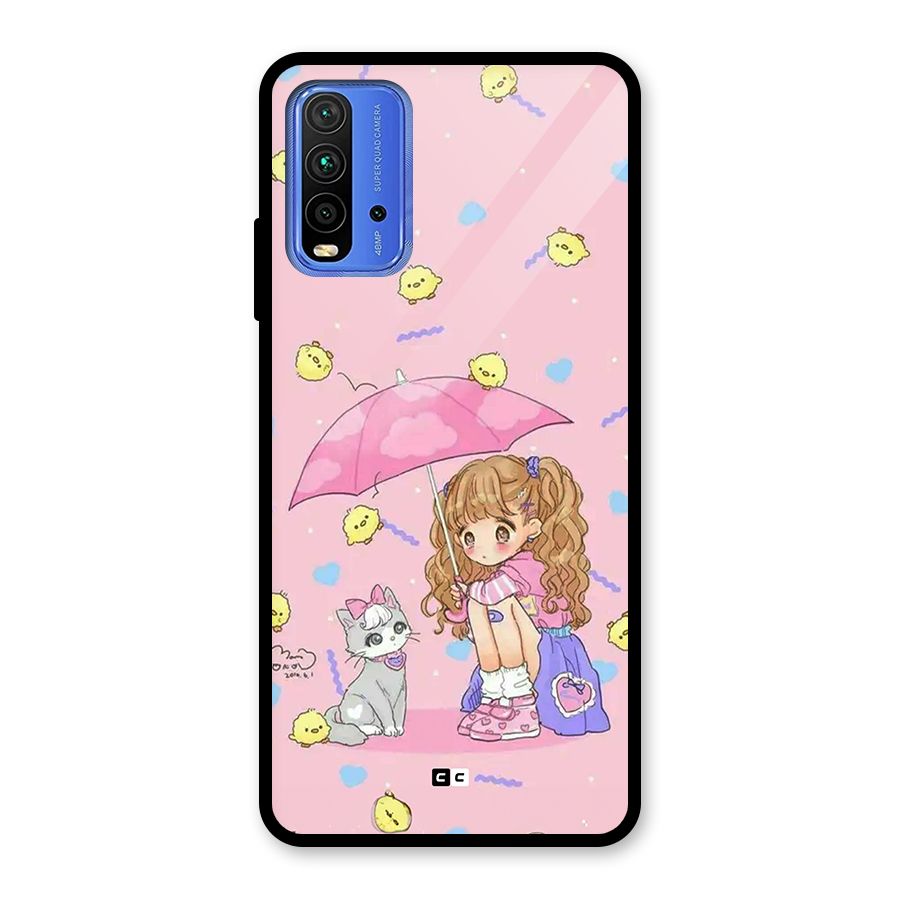 Girl With Cat Glass Back Case for Redmi 9 Power